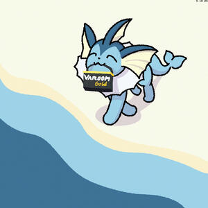 A vaporeon prepares to donate a used car battery to the ocean.