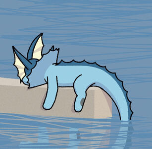 A reddit post captioned "Monorail" has been redrawn with the subject as a vaporeon.