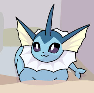 A reddit post captioned "Arby is the silliest lil goober. Roast him!" has been redrawn with the subject as a vaporeon.