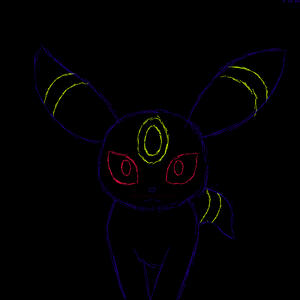 It's a sketch of an umbreon with bright colors on a black background.
