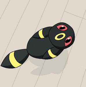 A twitter post with the translated caption "mysterious creature returns" has been redrawn with the subject as an umbreon.