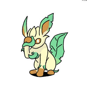 A leafeon covers its face with the leaf on its head.