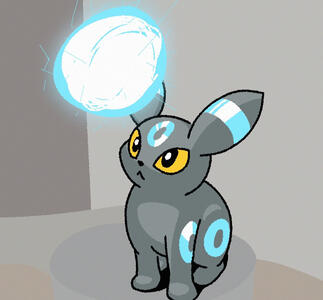 A twitter post captioned "Uni is conjuring a lightning sphere. Very powerful. Very smart." has been redrawn with the subject as an umbreon.