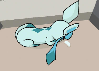 A tumblr post captioned "Booker loves staring at ice cubes. He doesn't lick them or touch them; he just stares and purrs. | Just a fan of thermodynamics" has been redrawn with the subject as a glaceon.